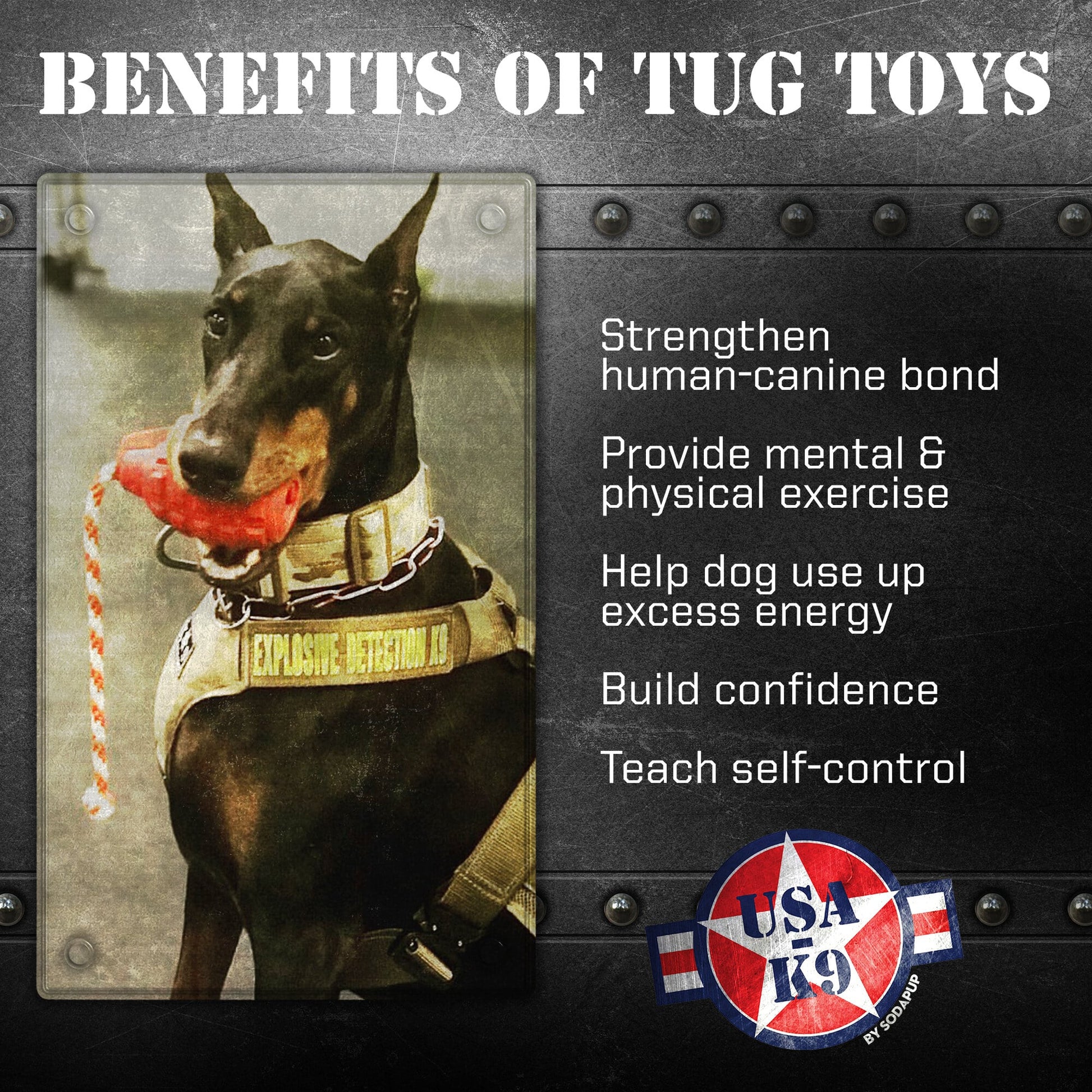 USA K9 Grenade Shaped Rubber Dog Toy Chew Treat Disp 65477 - close up view