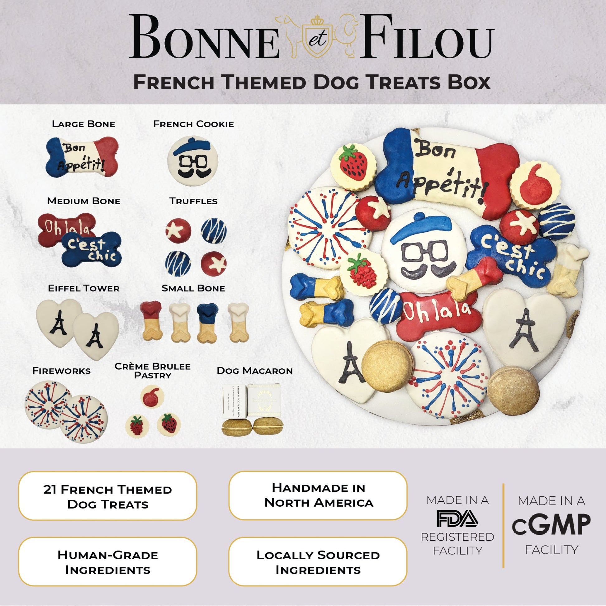Dog Treats French Themed Treats Gift Box for Daily Use Essen - close up product image for dog treats