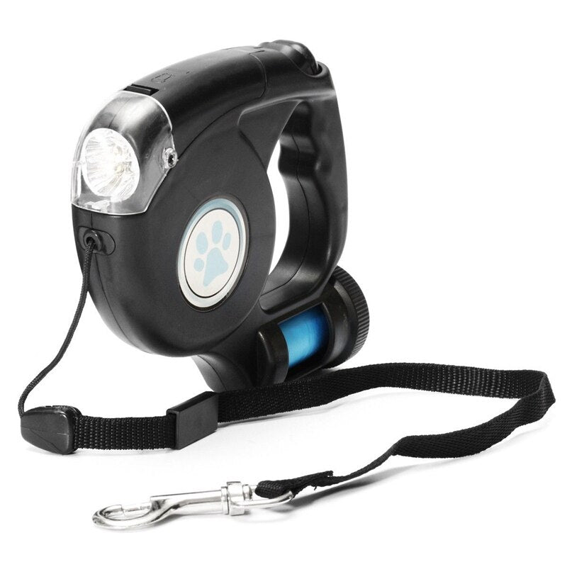4.5M LED Flashlight Extendable Retractable Pet Dog Lead Leash with Disposable Poop Bag - close up view | Dog Leashes at