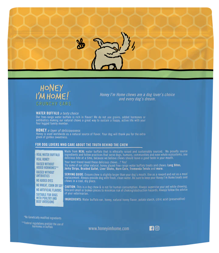 Honey Dog Buffalo Crunchy Ears 4Pk dog treats Premium - detail view