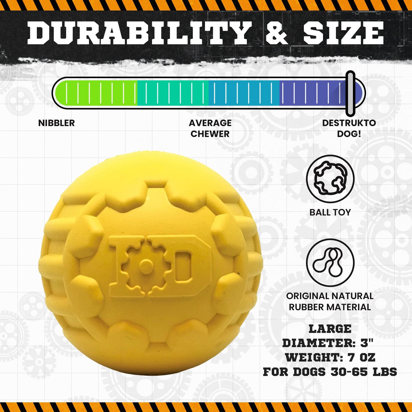 Dog Treat Toy Chew Enrichment Medium Yellow Durable Premium - close up view