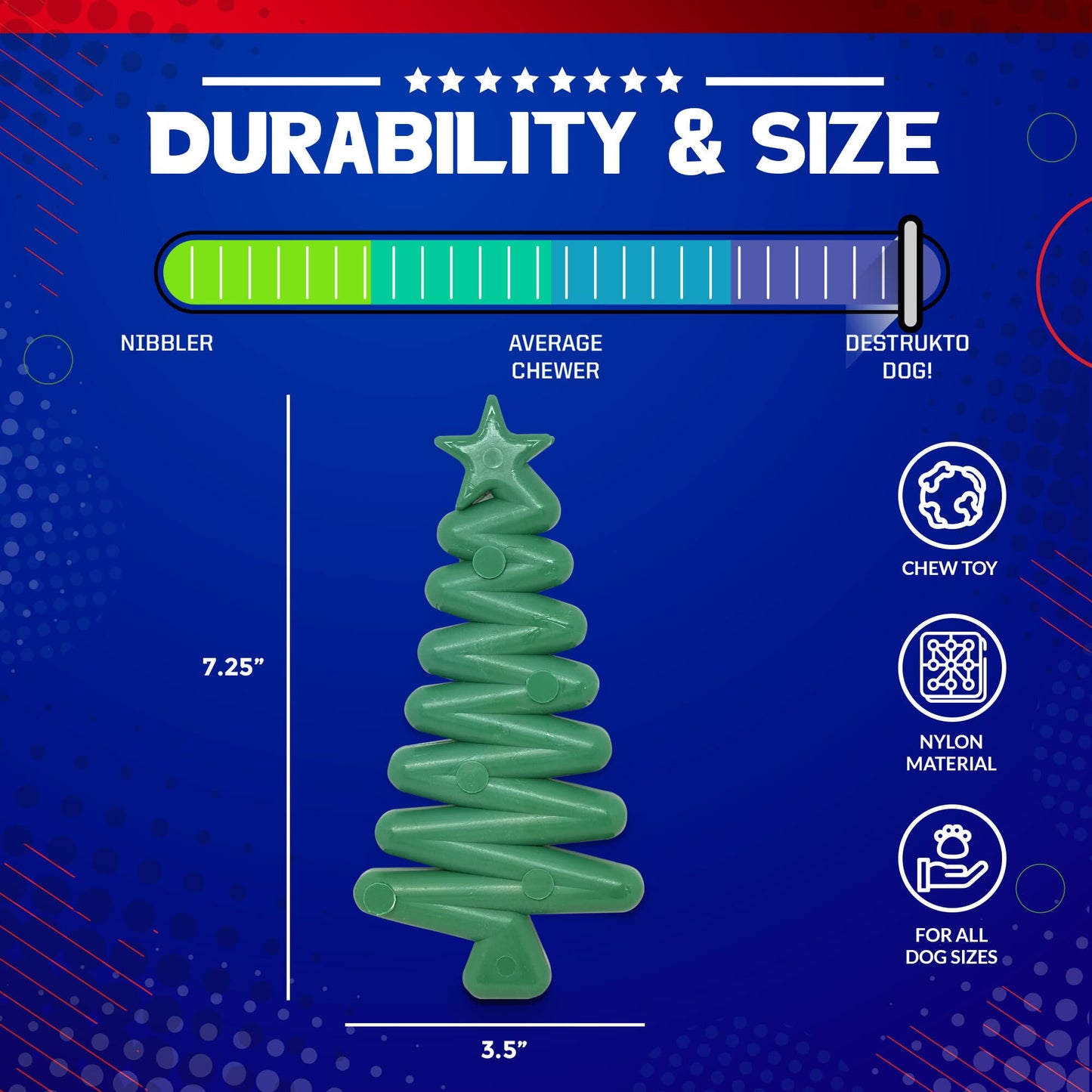 Christmas Tree Nylon Dog Chew Toy For Aggressive Chewers USA - close up view