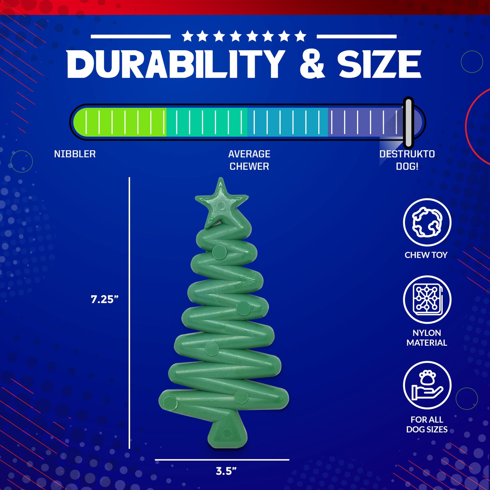 Christmas Tree Nylon Dog Chew Toy For Aggressive Chewers USA - close up view