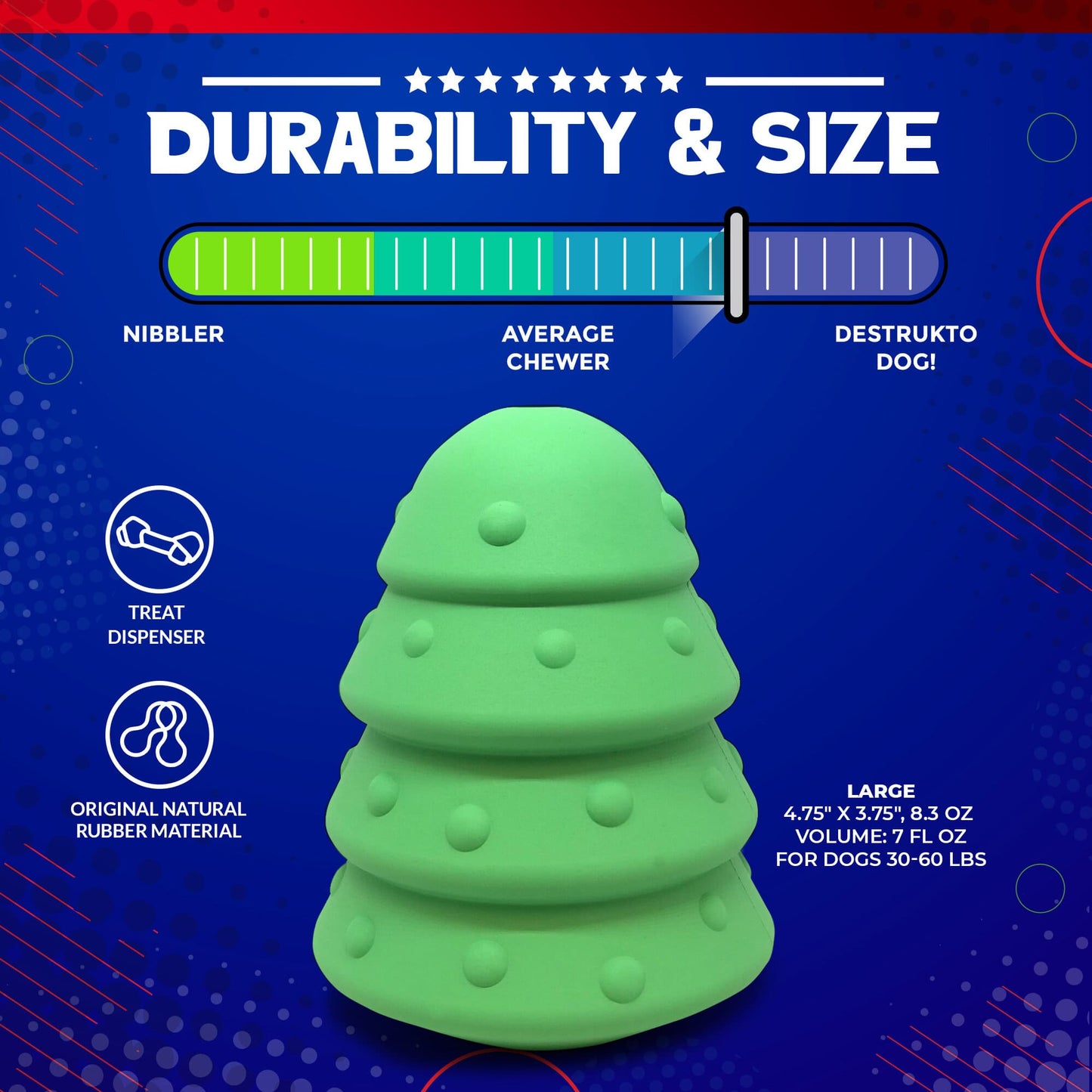 Christmas Tree Dog Toy Durable Rubber Chew Toy For Large USA - close up view