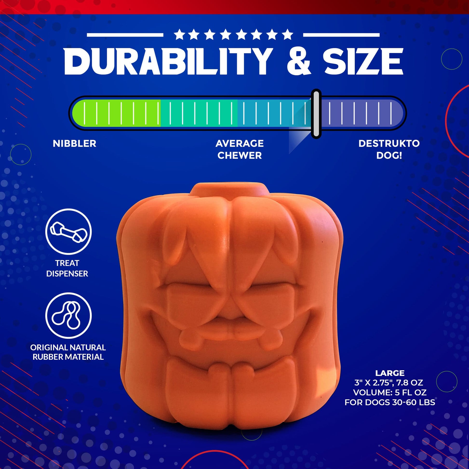Jack O Lantern Dog Toy Durable Halloween Chew Toy For Large - close up view