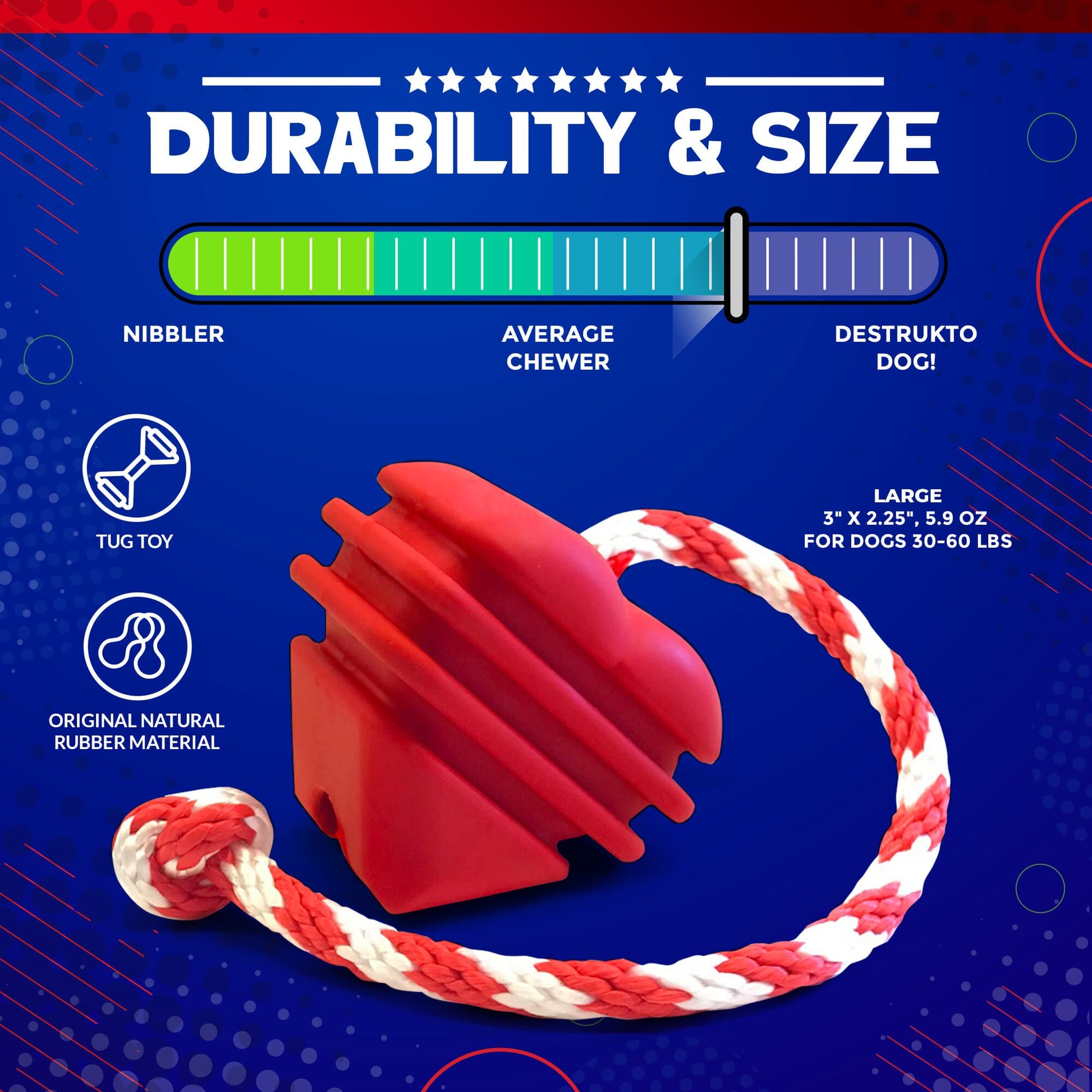Heart On A String Dog Toy Durable Rubber Tug Toy For Large - close up view