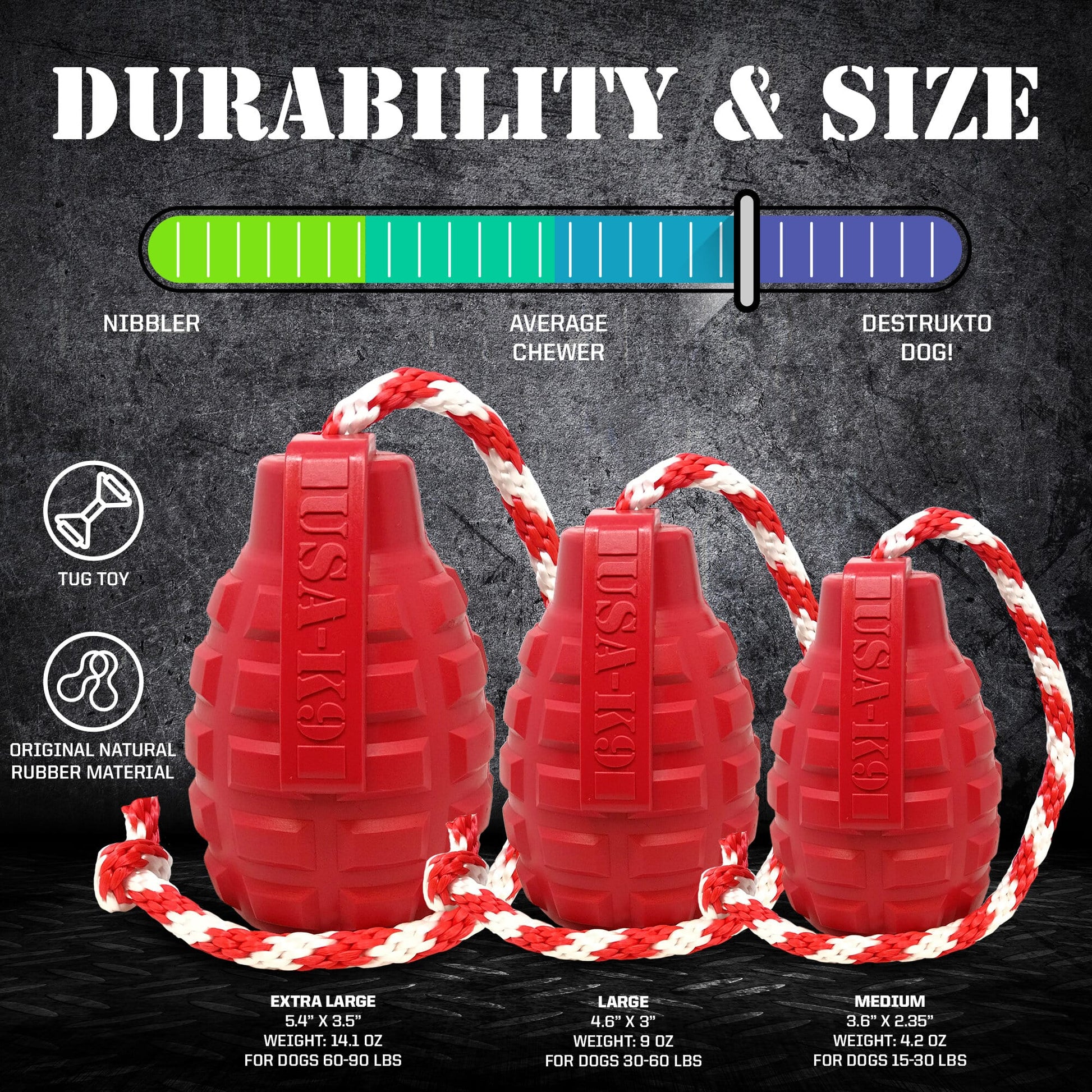 USA K9 Grenade Shaped Rubber Dog Toy Chew Treat Disp 65477 - gallery image 5