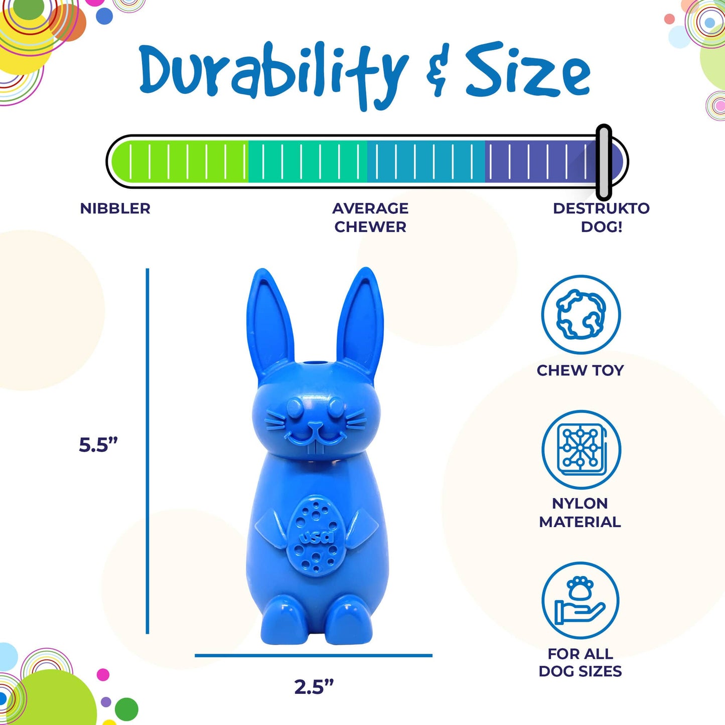 Bunny Nylon Chew Toy For Aggressive Chewers Durable USA Made - close up view