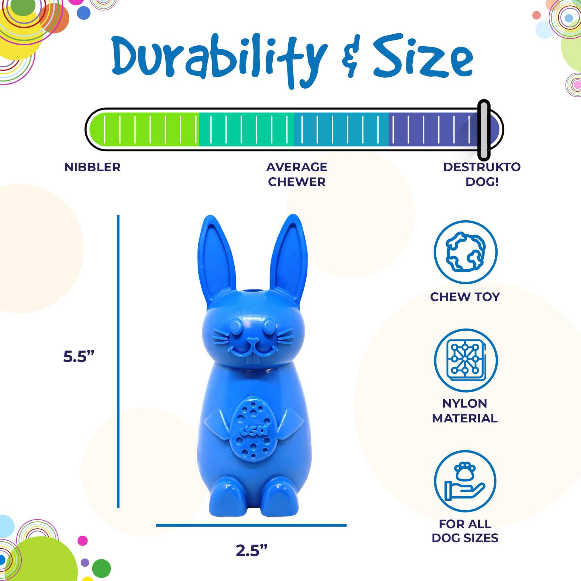 Bunny Nylon Chew Toy For Aggressive Chewers Durable USA Made - close up view