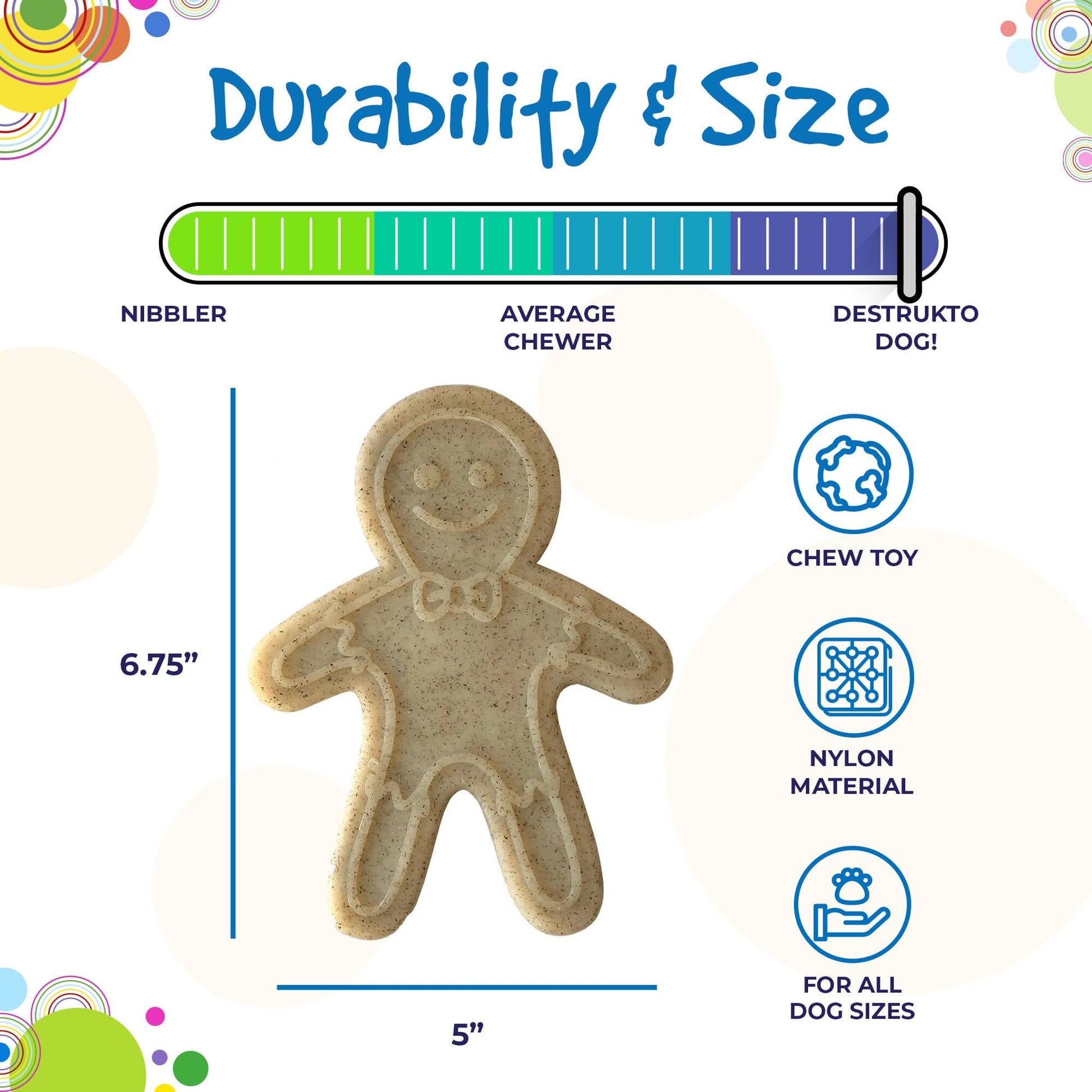 Gingerbread Man Nylon Dog Chew Toy For Aggressive Chewers - close up view