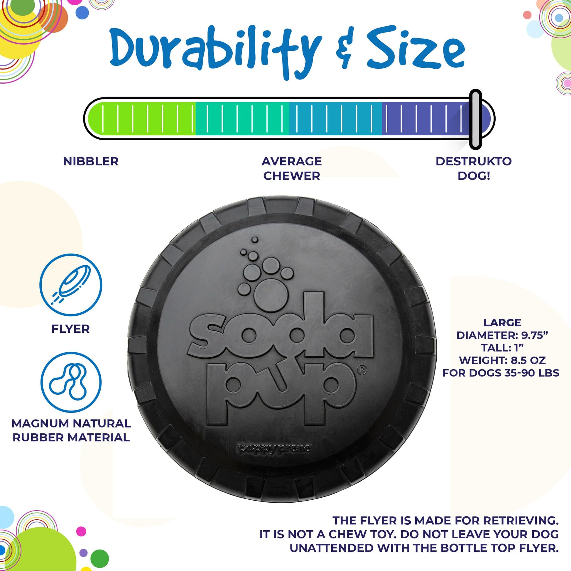 Magnum Bottle Top Flyer Rubber Frisbee For Heavy Chewers USA - close up view