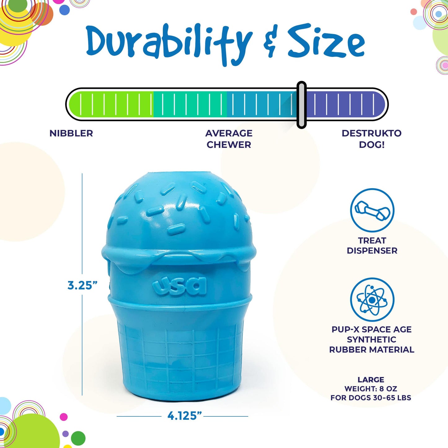 Ice Cream Cone Rubber Dog Chew Toy For Power Chewers USA Dog - close up view