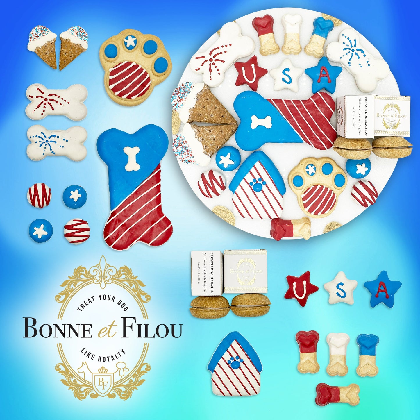 Dog Treats USA Themed Treats Gift Box for Daily Use Essentia - size and texture image for dog treats