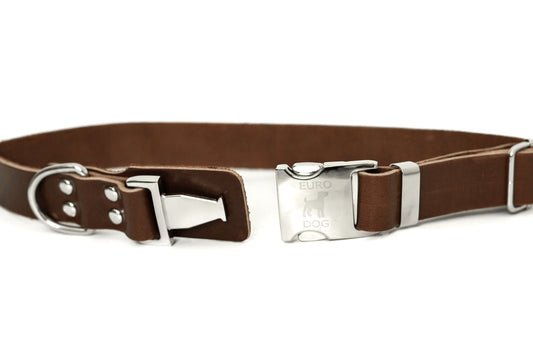 Dog Collar Modern Style Quick-Release Chocolate Leather main product image for dogs and cats