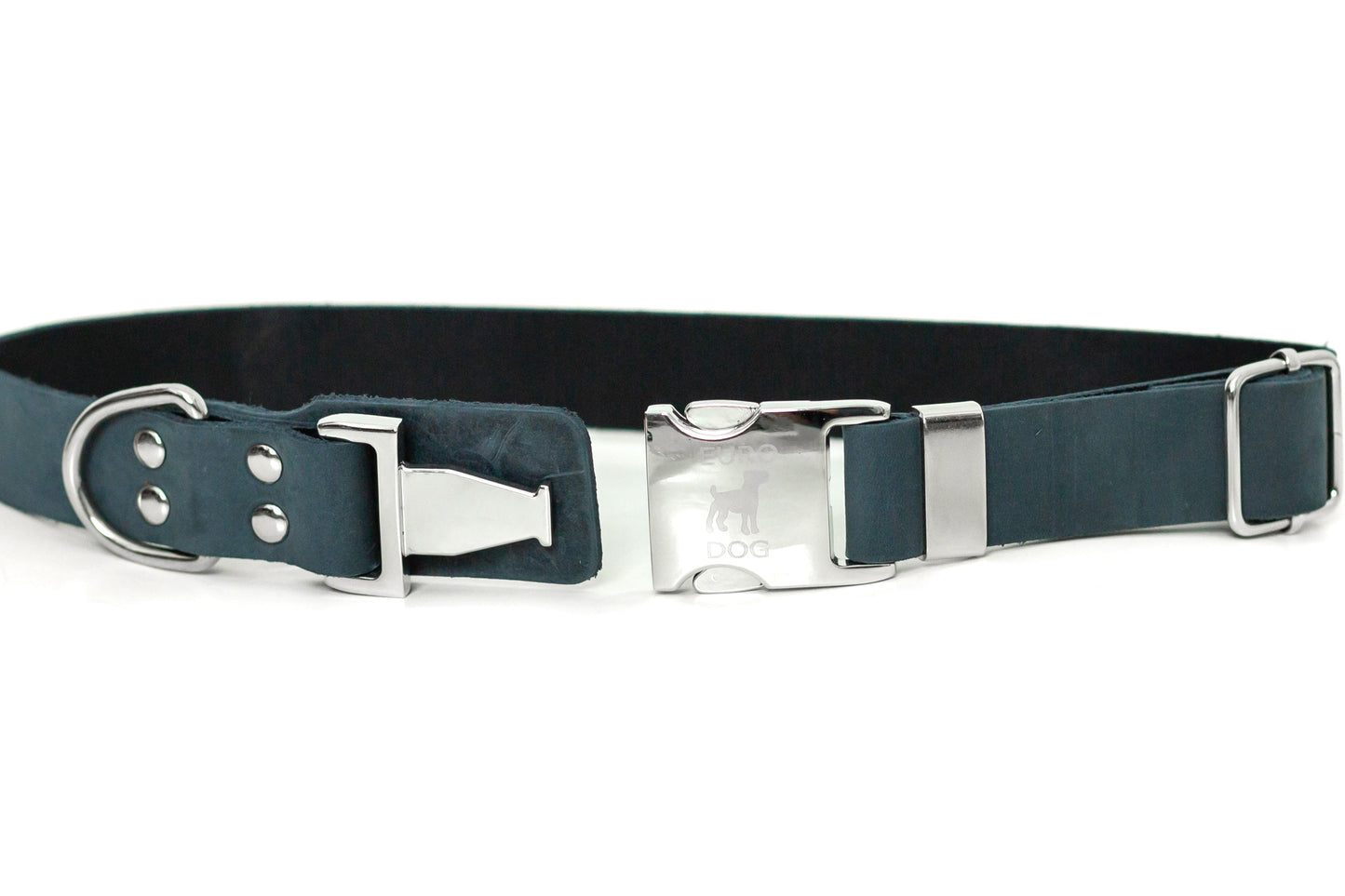 Dog Collar Modern Style Quick-Release Blue Jeans Leather - detail product image for dog collar