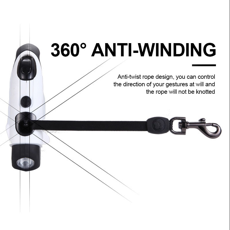 Pet Dog Automatic Retractable Fiber Night Safety Led Leash - close up view