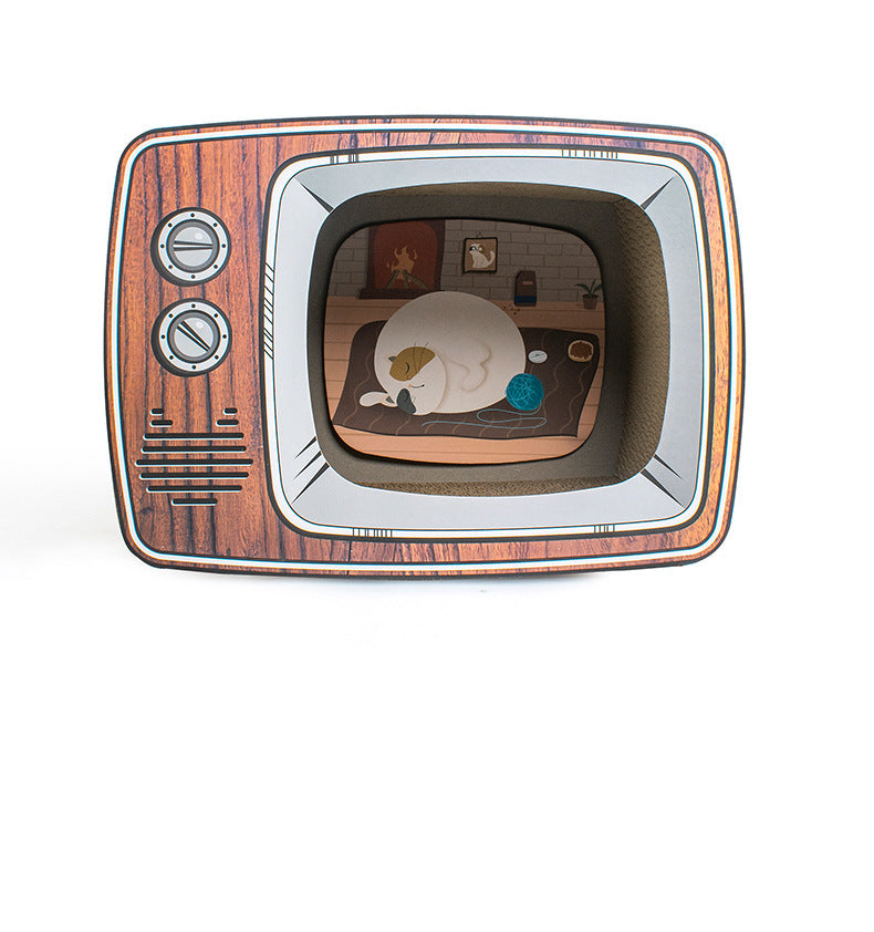 Tv Set Household Fashion Scratch Board Cat Litter Box Cat - close up view