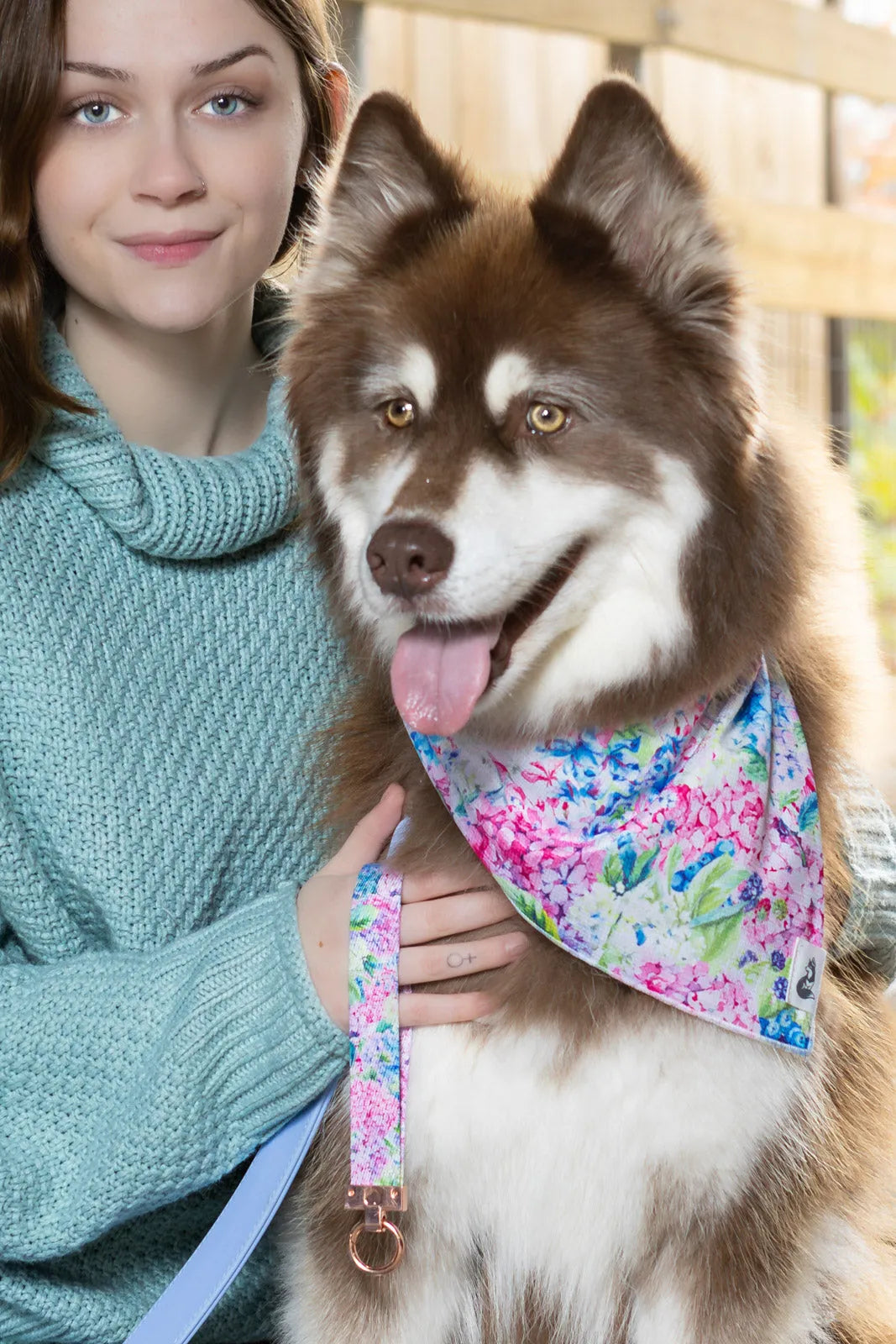 Hydrangea Haven Dog Bandana Matching Keychain Dog Bandanas - detail view