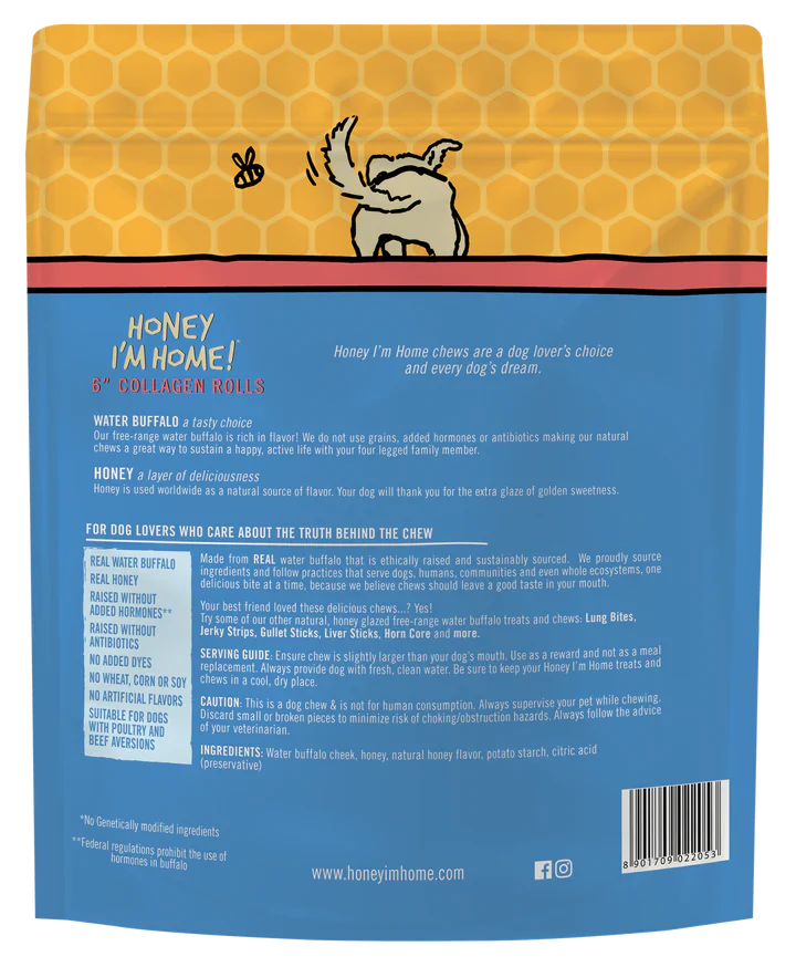 Honey Dog Buffalo Collagen Rolls 6 3Pk Dog Treats Premium - detail view