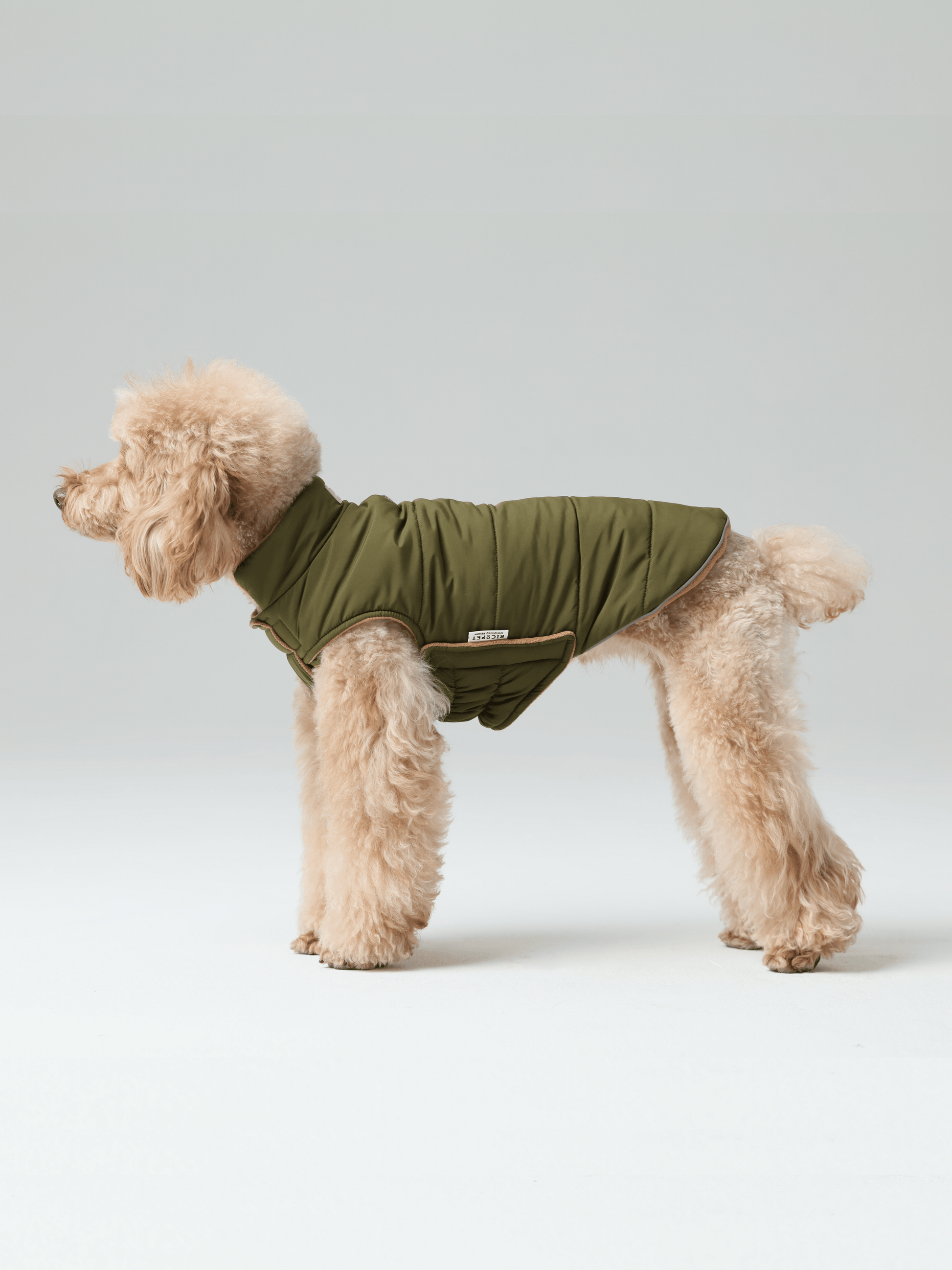 Reversible Dog Vest Jacket Green Brown Dog Apparel Premium - close up view