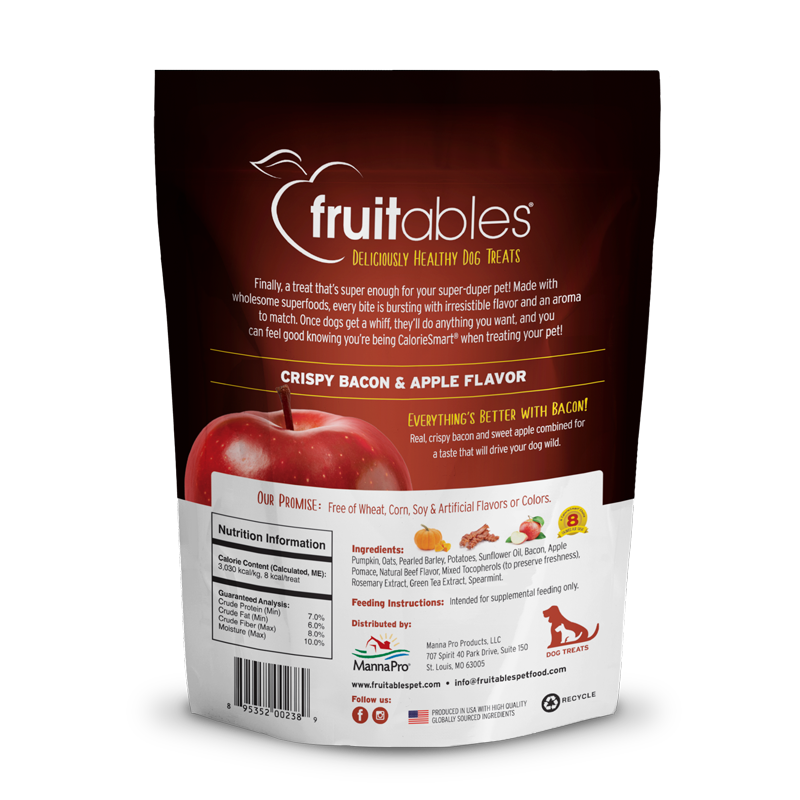 Fruitables Healthy Dog Treats: Crispy Bacon & Apple (7oz) - detail view