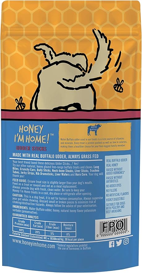 Honey Im Home Buffalo Udder Sticks Dog Treats 4Oz Dog Treats - detail view