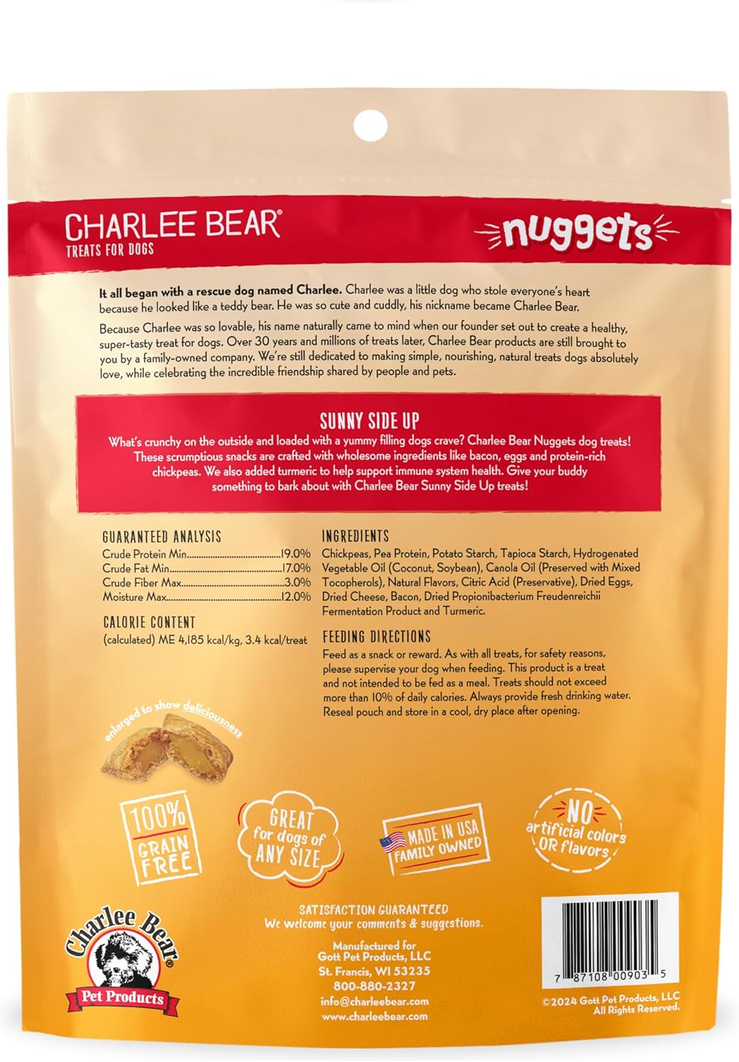 Charlee Bear Nuggets Skin & Coat Sunny Side Dog Treats (8oz) - detail view