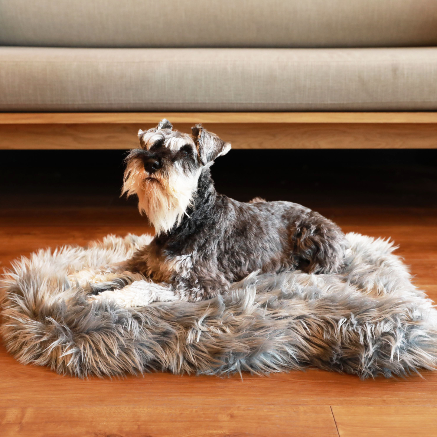Memory Foam Dog Bed Faux Fur Charcoal Grey Orthopedic Comfor - detail view