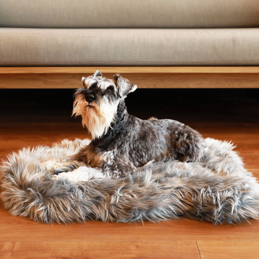 Memory Foam Dog Bed Faux Fur Charcoal Grey Orthopedic Comfor - detail view