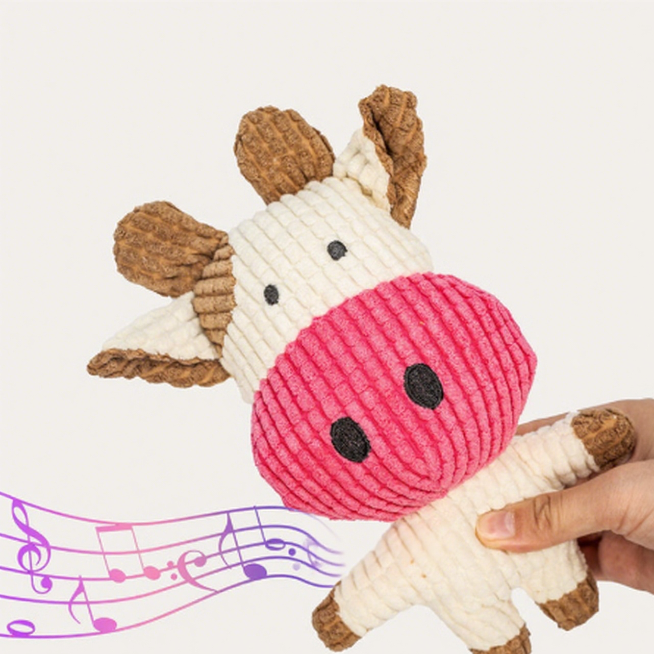 Pet Plush Squeaky Toy - Cow - close up view
