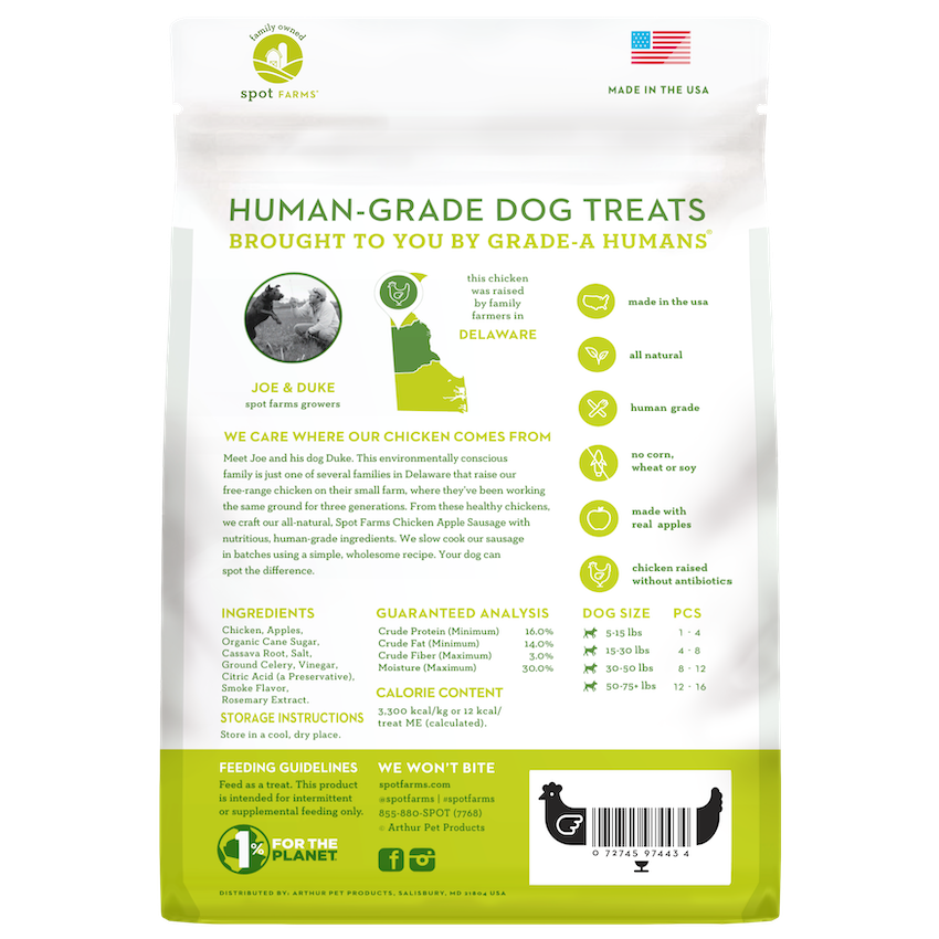 Spot Farms Dog Treats Sausage Chicken Apple 12 5Oz dog - detail view