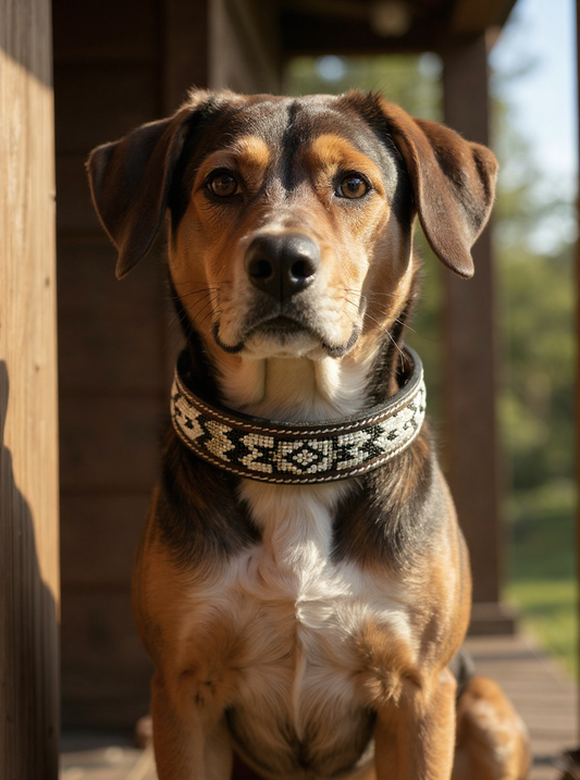 Epic Padded Leather Dog Collar with Beaded Design Dog Collar - main product image
