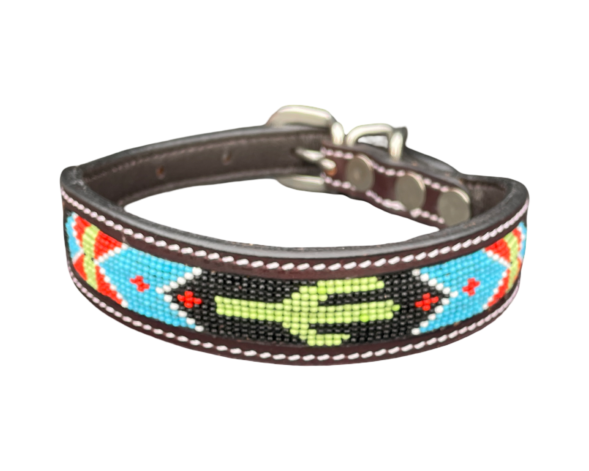 Epic Padded Leather Dog Collar with Cactus Beaded Design - lifestyle view
