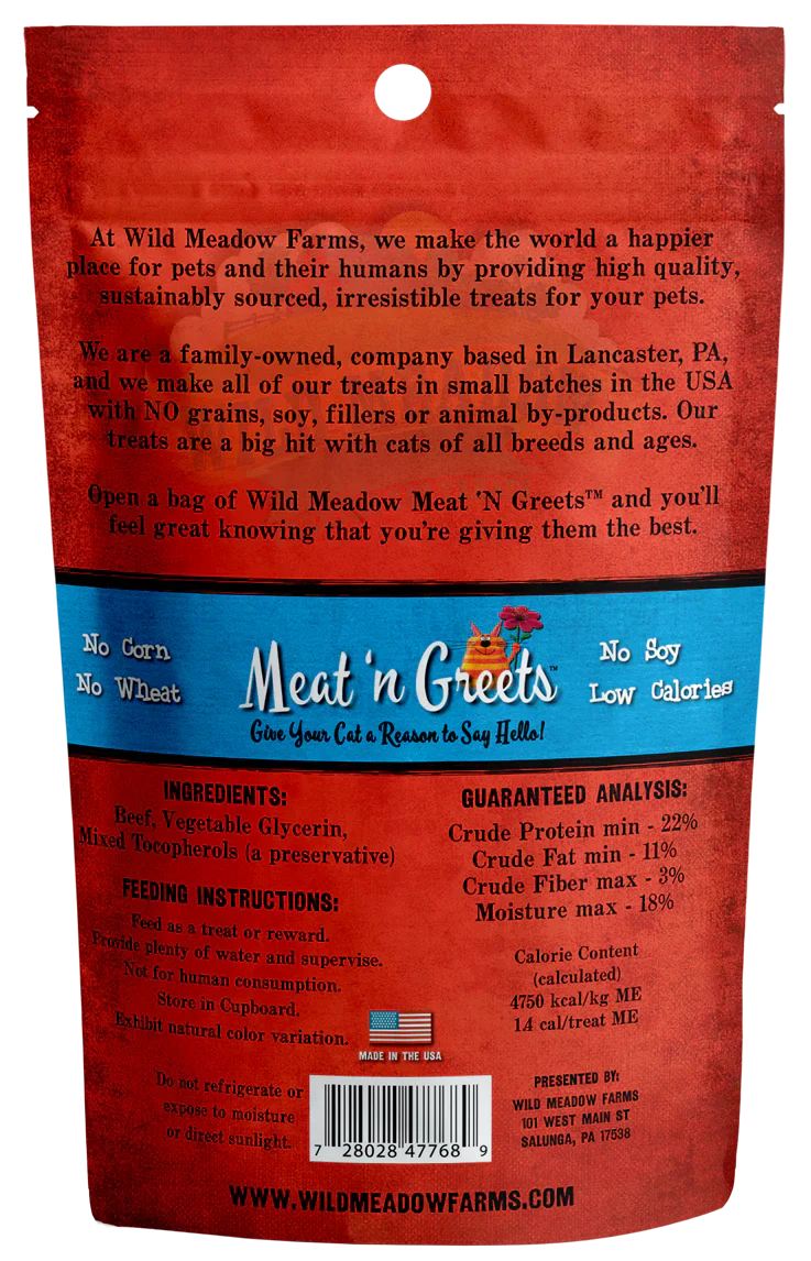 Wild Meadow Farms Meat N Greets Beef 2Oz cat treats Premium - detail view