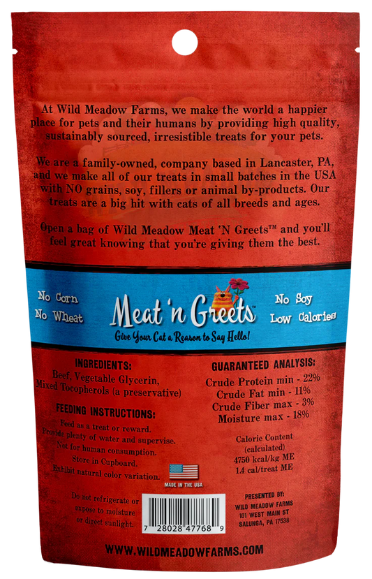 Wild Meadow Farms Meat N Greets Beef 2Oz cat treats Premium - detail view