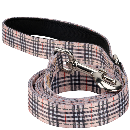 Dog Leash EcoBark Tan Plaid Leash- Padded Comfort Grip Leash - main product image for dog leash