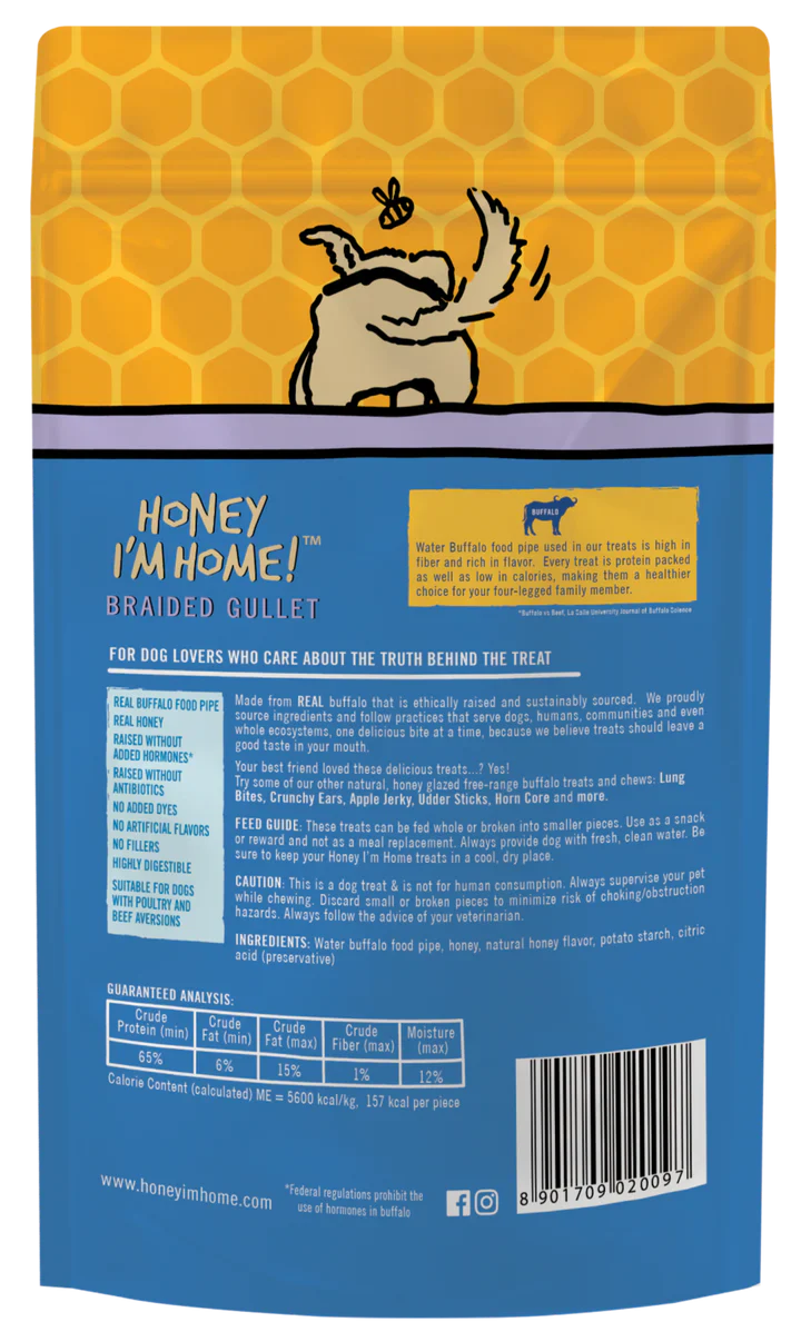 Honey Dog Buffalo Braided Gullet 3 53Oz dog treats Premium - detail view