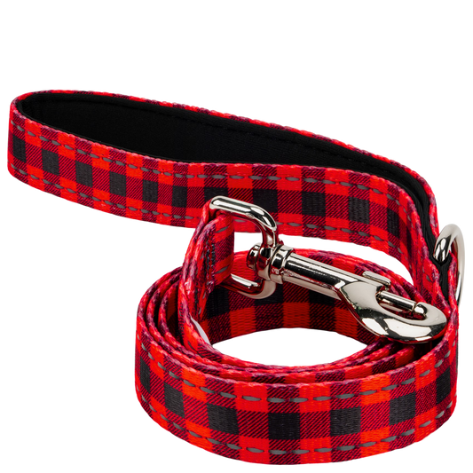 Dog Leash Red Plaid Leash by EcoBark Buffalo Check Padded - main product image for dog leash