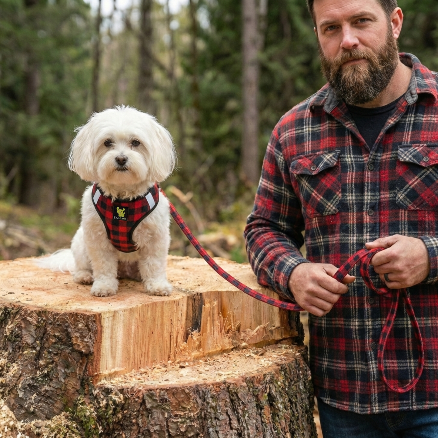 Dog Leash Red Plaid Leash by EcoBark Buffalo Check Padded - size and texture image for dog leash