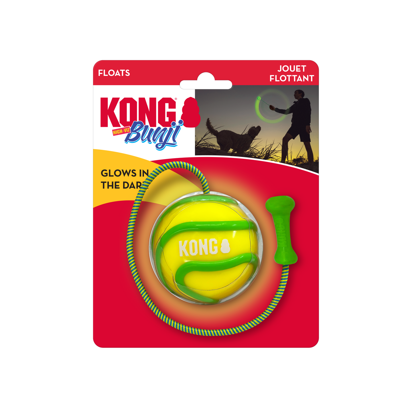 KONG Bunji High Viz Ball Assorted Fetch Dog Toy Durable Play - lifestyle view