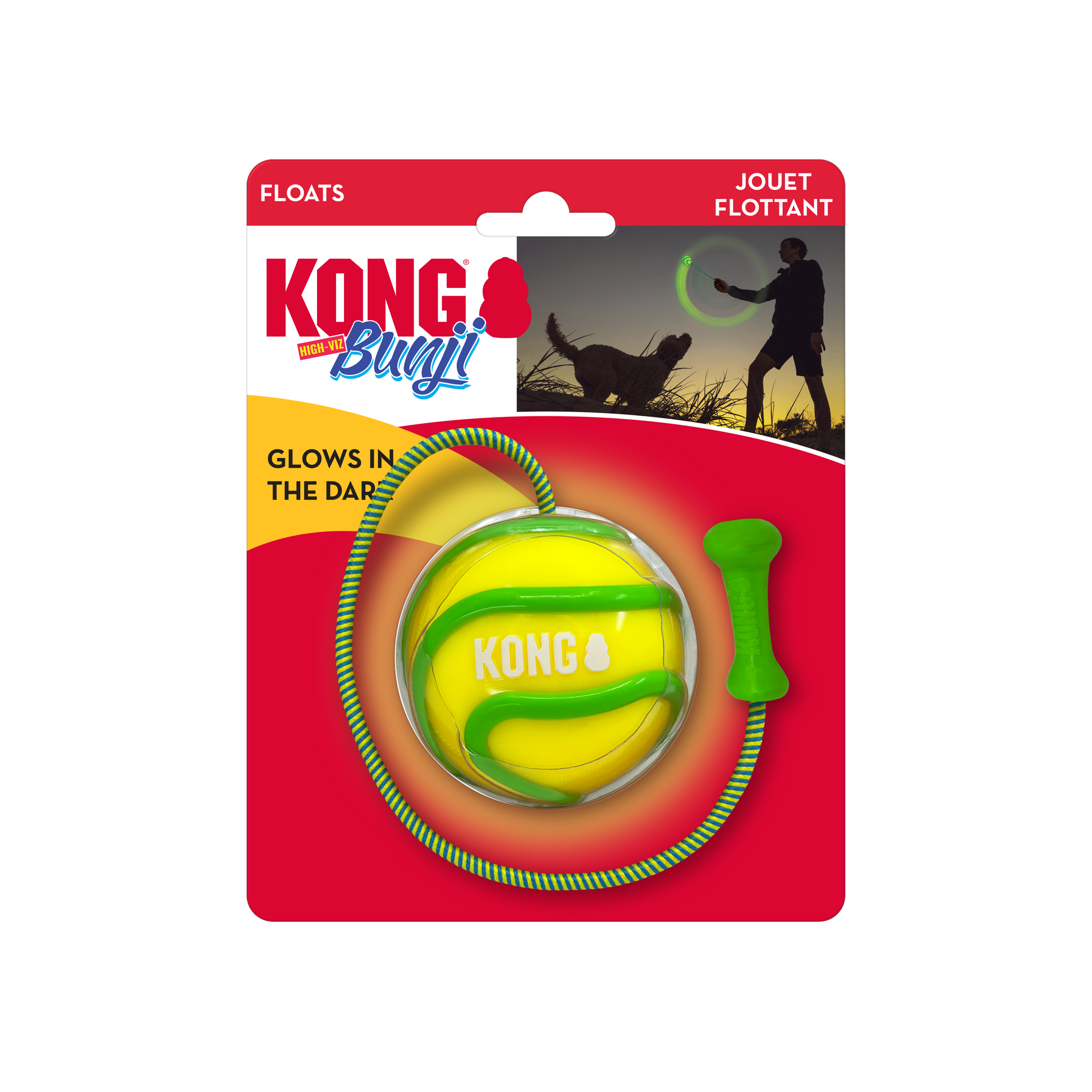 KONG Bunji High Viz Ball Assorted Fetch Dog Toy Durable Play - lifestyle view