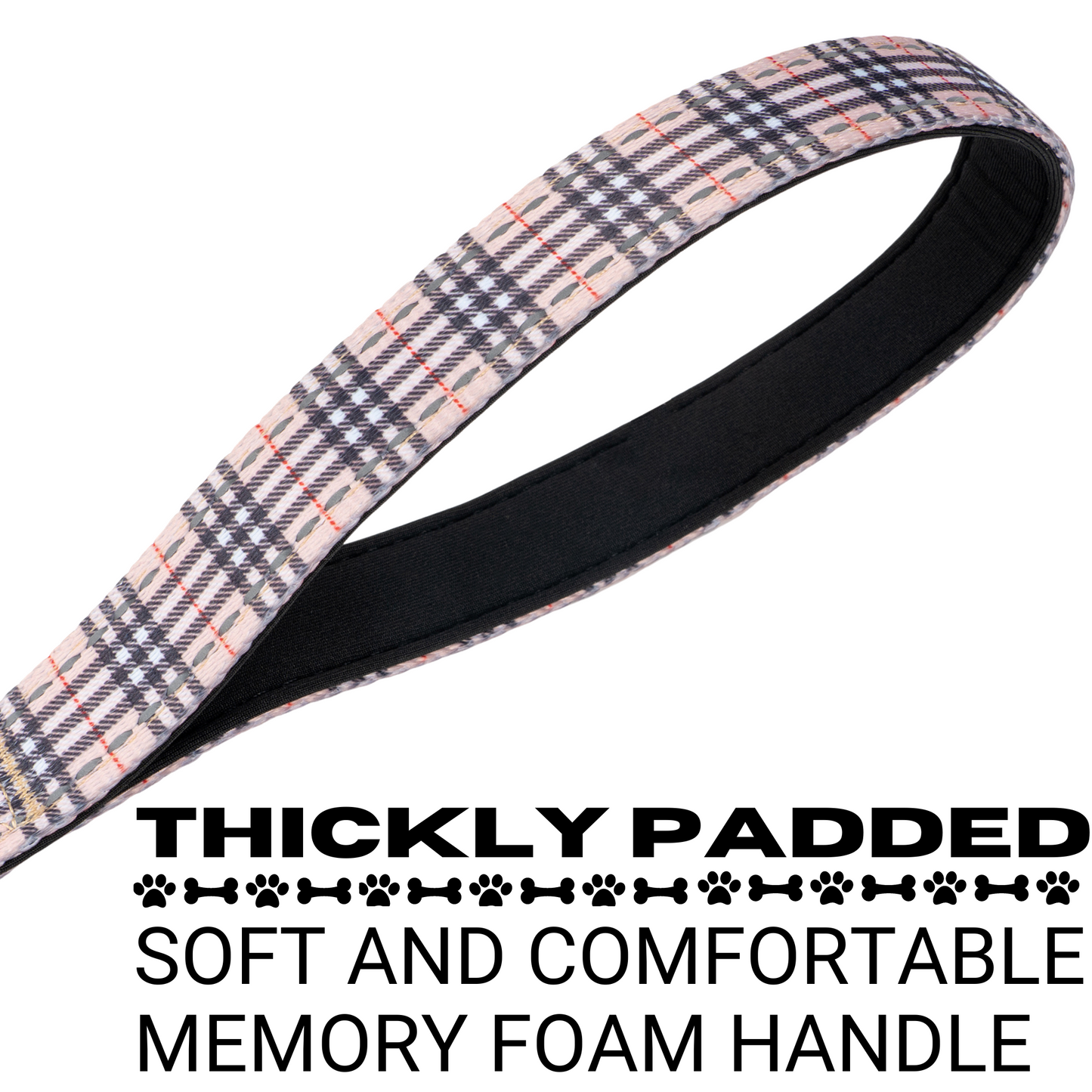 Dog Leash EcoBark Tan Plaid Leash- Padded Comfort Grip Leash - gallery product image for dog leash