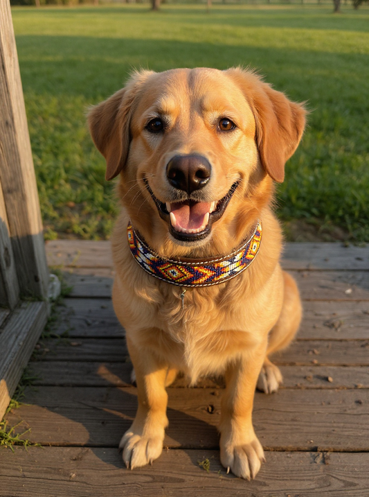 Epic Padded Leather Dog Collar with Beaded Design Dog Collar - main product image