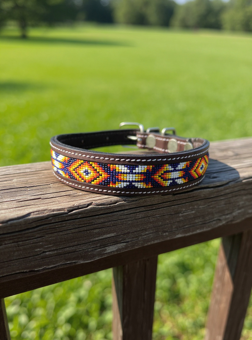 Epic Padded Leather Dog Collar with Beaded Design Dog Collar - lifestyle view