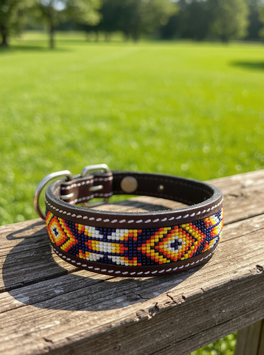 Epic Padded Leather Dog Collar with Beaded Design Dog Collar - detail view