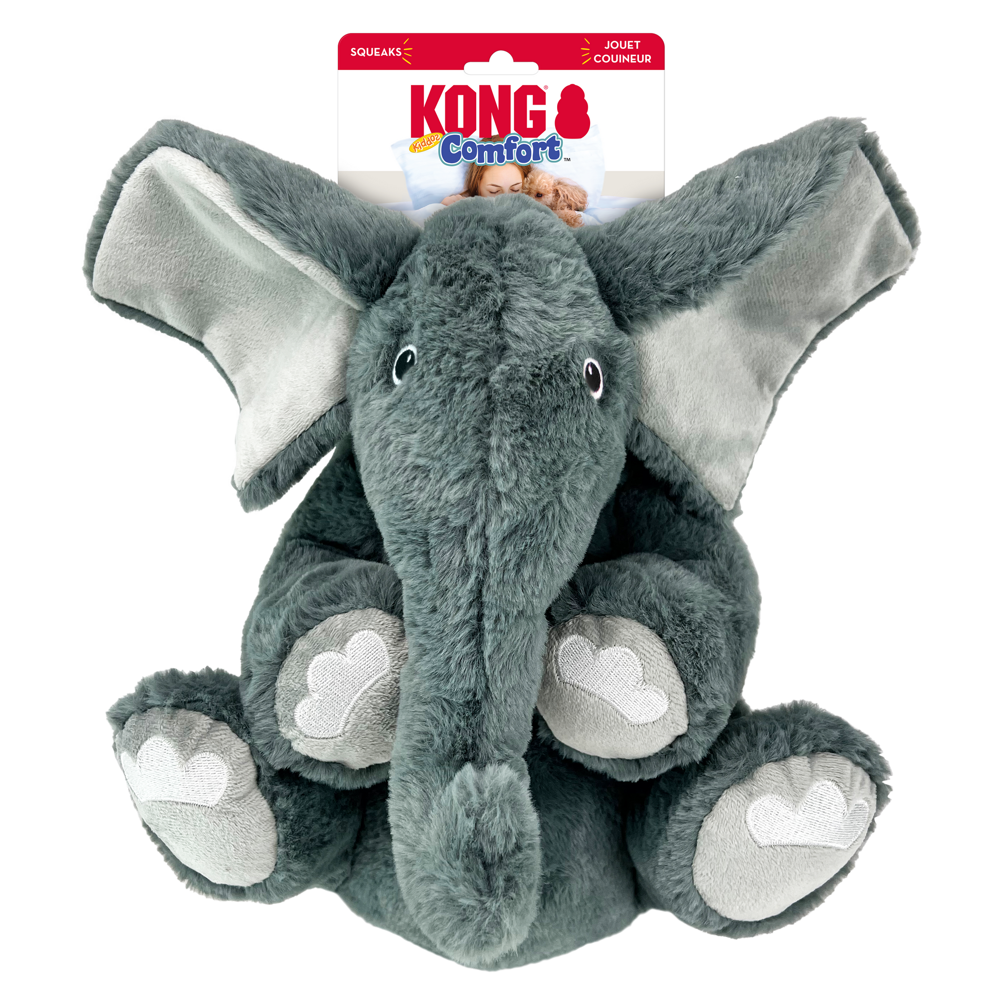 KONG Comfort Kiddos Jumbo Elephant Plush Dog Toy Durable - lifestyle view