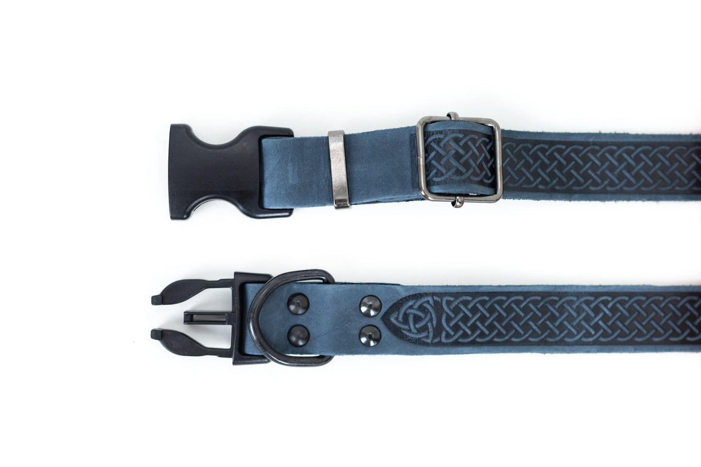 Dog Collar Celtic Sport Blue Jeans Leather Collar Essential - close up product image for dog collar