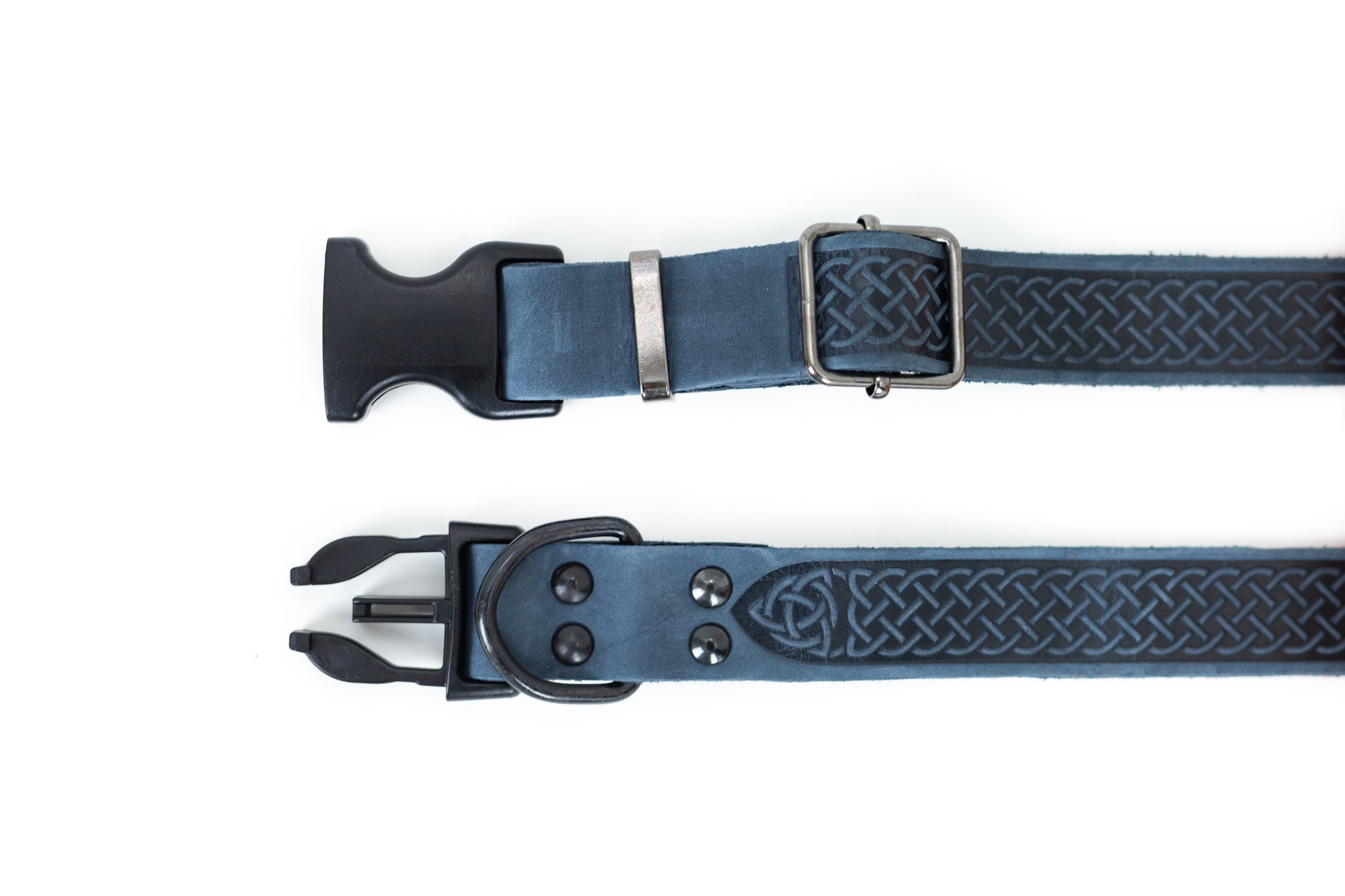 Dog Collar Celtic Sport Blue Jeans Leather Collar Essential - close up product image for dog collar