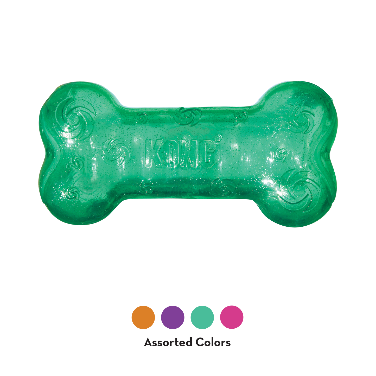KONG Squeezz Crackle Bone Interactive Dog Toy Durable Play - close up view