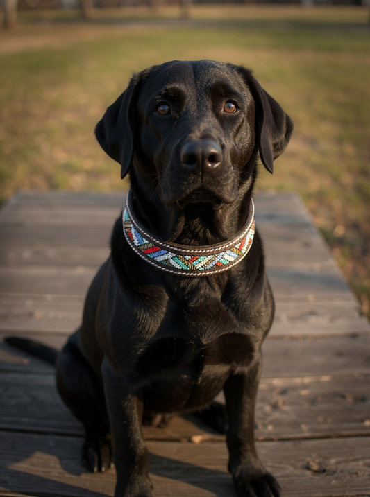 Epic Padded Leather Dog Collar with Beaded Design Dog Collar - main product image